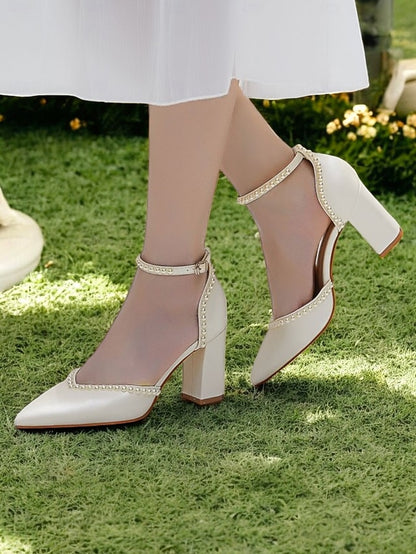 Heels Women's Elegant Wedding Pearl-Embellished