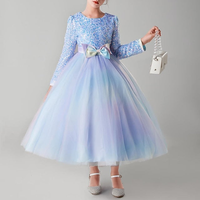 Color Girls' Long Solid Kids Dress Flower Girl Party