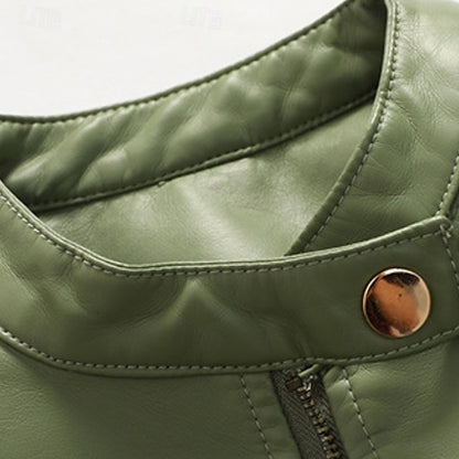 Women's Zipper Comfortable Leather Faux Jacket Pocket