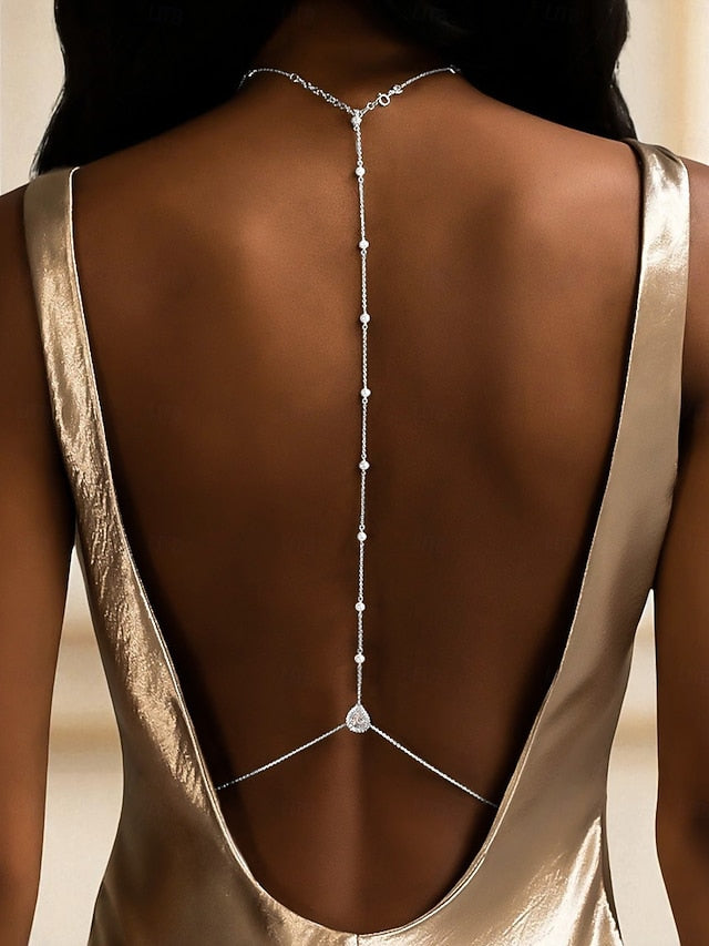 Back Crystal and Body Chain Pearl Drop Delicate Women's