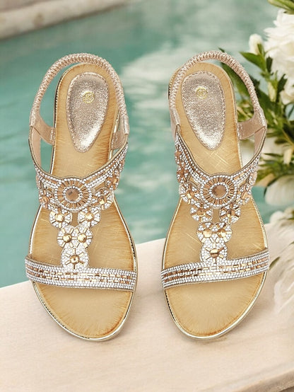 – Embellished Women's Sandals Rhinestone T-Strap Elegant