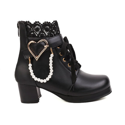 Lace-Up – White Bridal Women's Boots Wedding Ankle Shoes