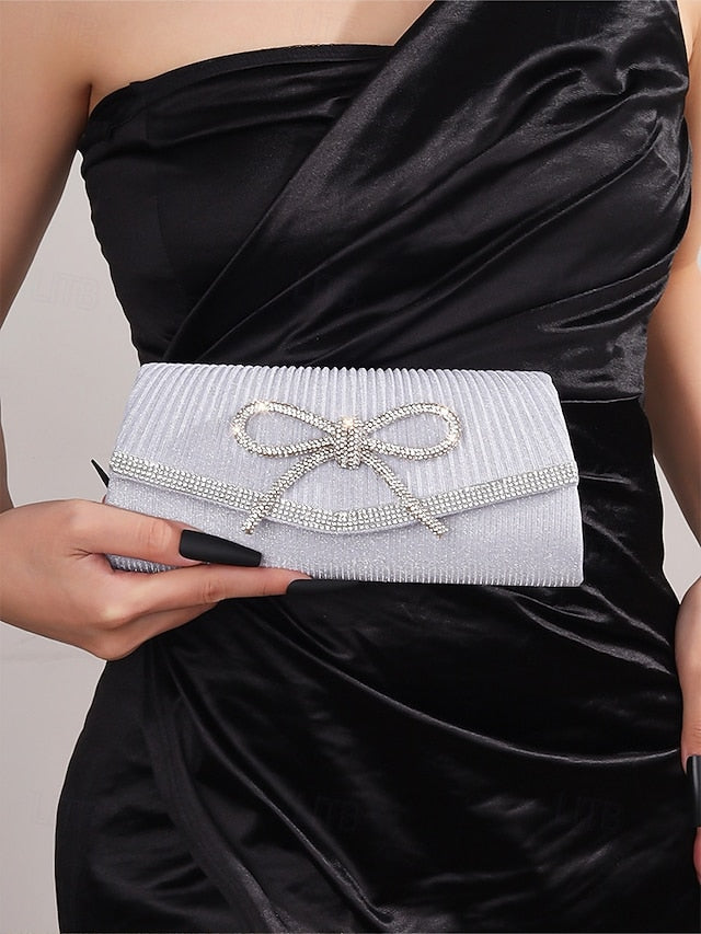 with Accent Rhinestone Clutch Purse Bow Glitter Blue