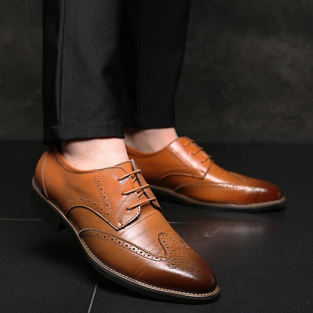Blue Brogue with Shoes Faux Oxford Classic Leather Men's