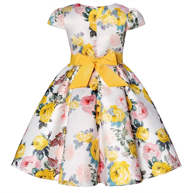 Flower Girls' Short Dress Sleeve Kids Party Floral