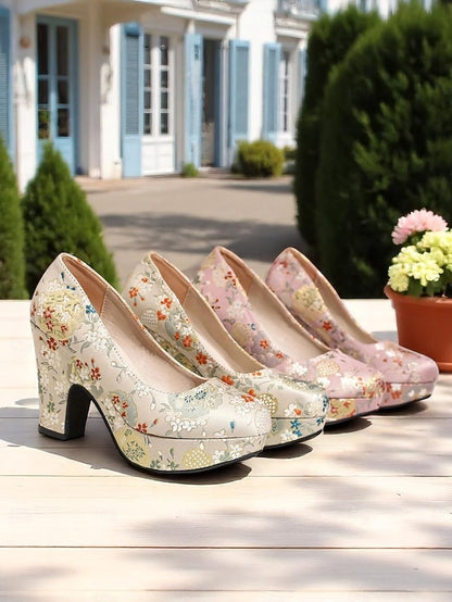 Women's Printed - Pumps – Heel Floral Platform Block