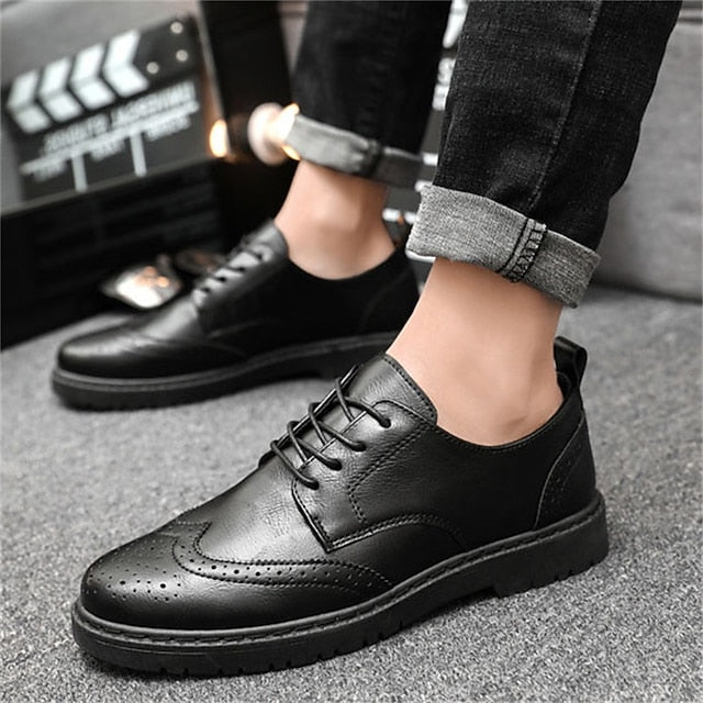 – Shoes Classic Oxford Faux Leather Men's Black Brogue