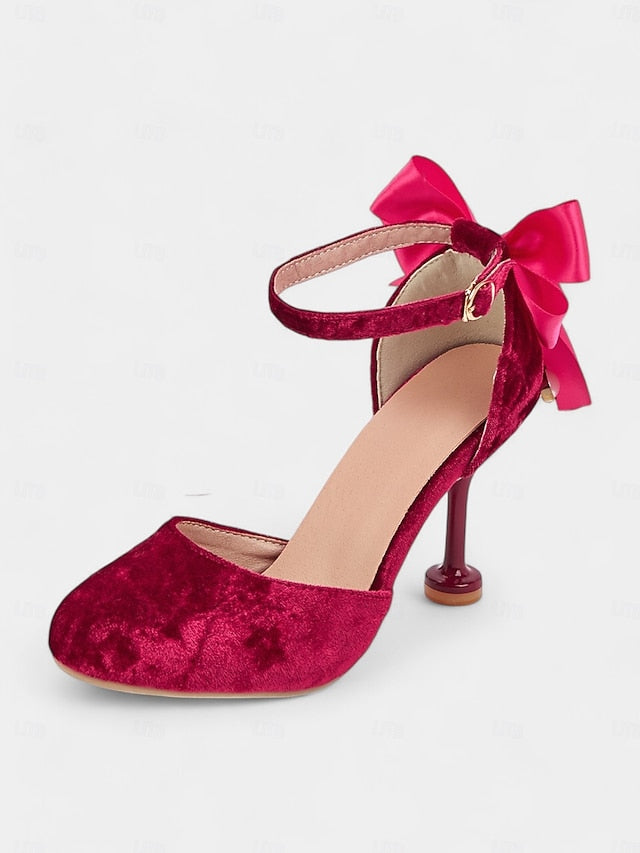 Velvet with Heels Women's Big Jane Bow Burgundy and Mary