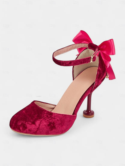 Velvet with Heels Women's Big Jane Bow Burgundy and Mary