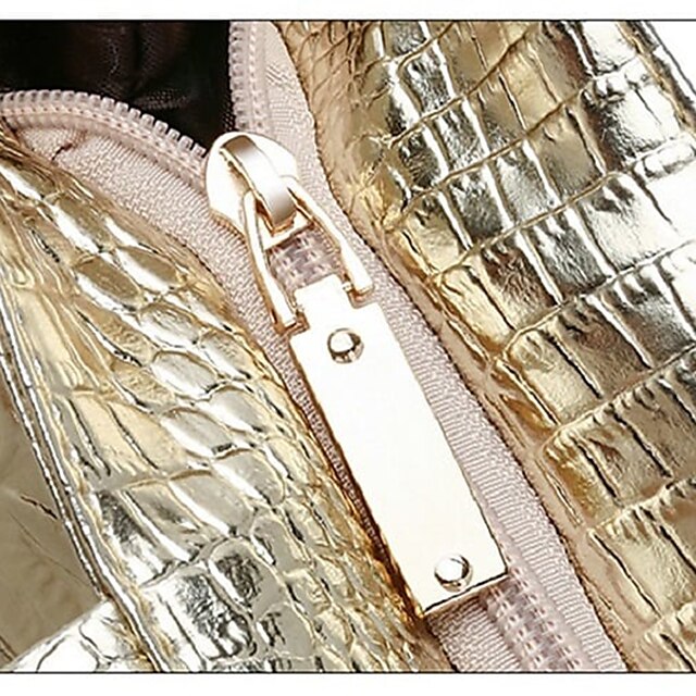 Bag Faux Large Tote Embossed Women's Croc Silver | Capacity