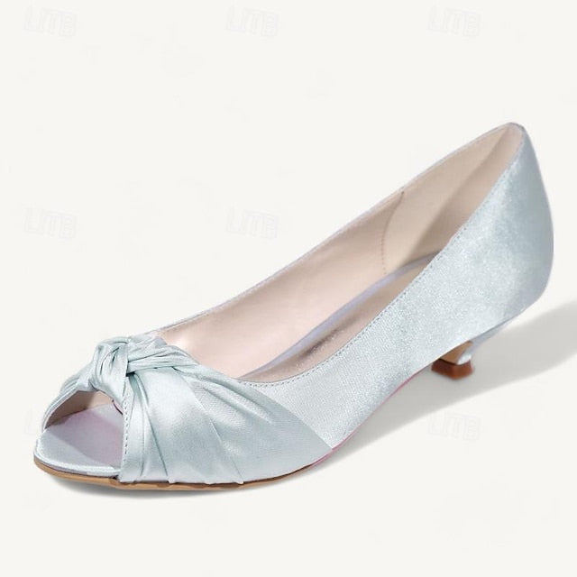 Pink - Heels Elegant Peep-Toe Blush Kitten Women's Satin