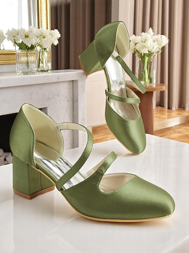 Green Women's Heels Satin – Jane Mary Elegant 1950s Block
