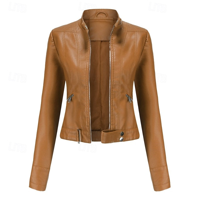 Women's Jacket Zipper Leather Faux Pocket Comfortable