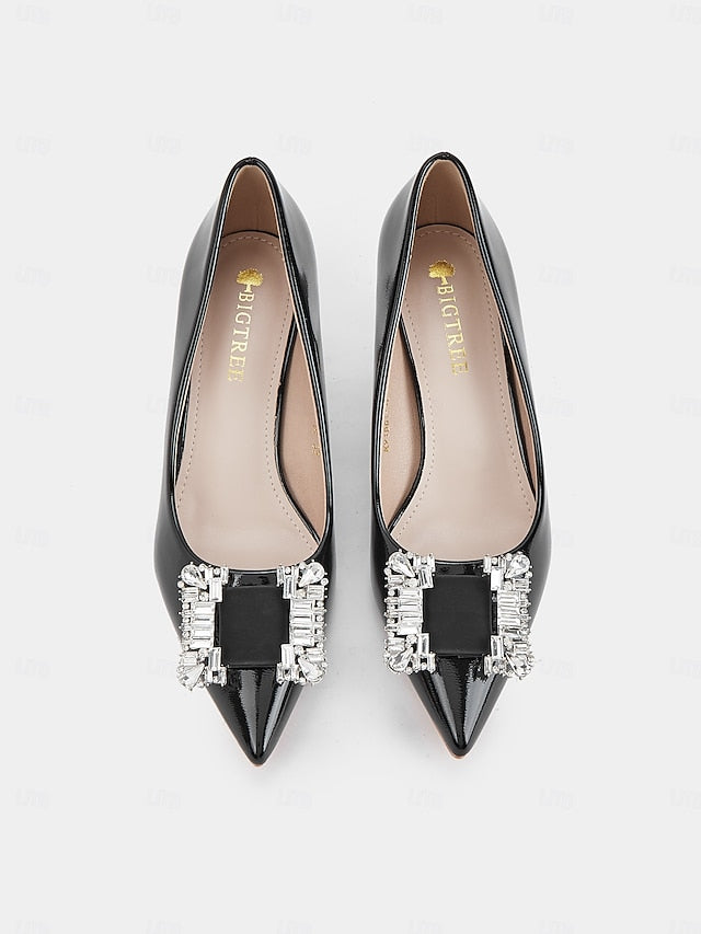 Pumps Patent Leather Women's Crystal with Black Embellished