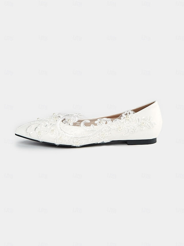 Design Appliqué Floral Shoes with Mesh White Lace Wedding and