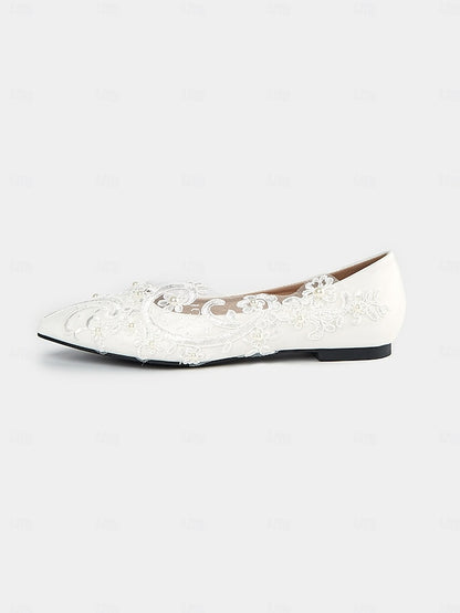 Design Appliqué Floral Shoes with Mesh White Lace Wedding and