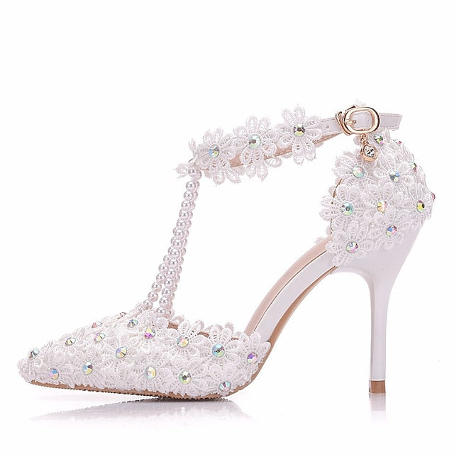 Bridal Lace Shoes Wedding Women's High Pointed Heel