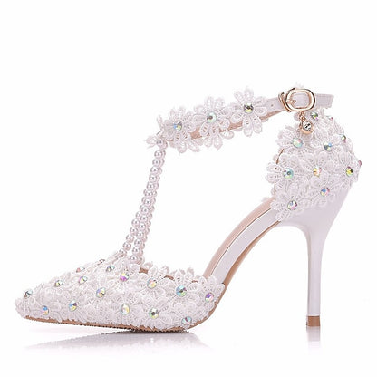 Bridal Lace Shoes Wedding Women's High Pointed Heel