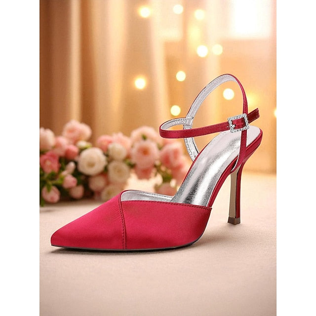 Ankle Heels Strap Satin Green Women's - with Stiletto