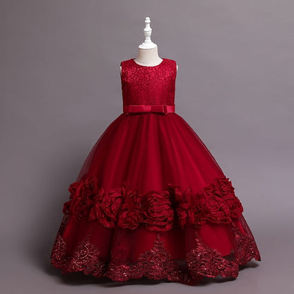 Floral Dress Little Line A Party Kids Plain Girls'