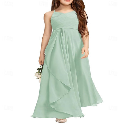A-Line Flower Halter Girl Flowy Dress Junior Girls Bridesmaid