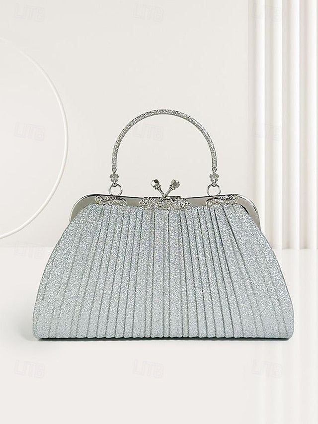 Women's Clutch with Glitter Evening Vintage Pleated Purse