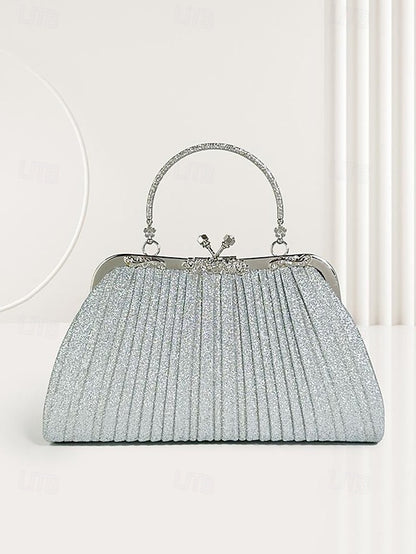 Women's Clutch with Glitter Evening Vintage Pleated Purse
