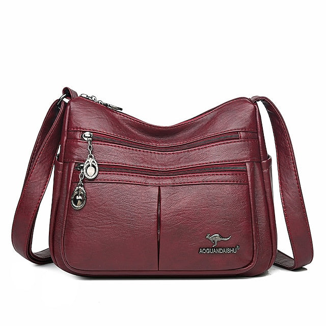 Bag Faux Crossbody Leather - Women's Shoulder Multi-Pocket