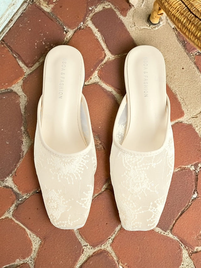 – Elegant Sheer Ballet Lace Flats Mesh White Women's