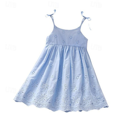 Dresses Princess Cotton Kids Solid Color Sleeveless Summer