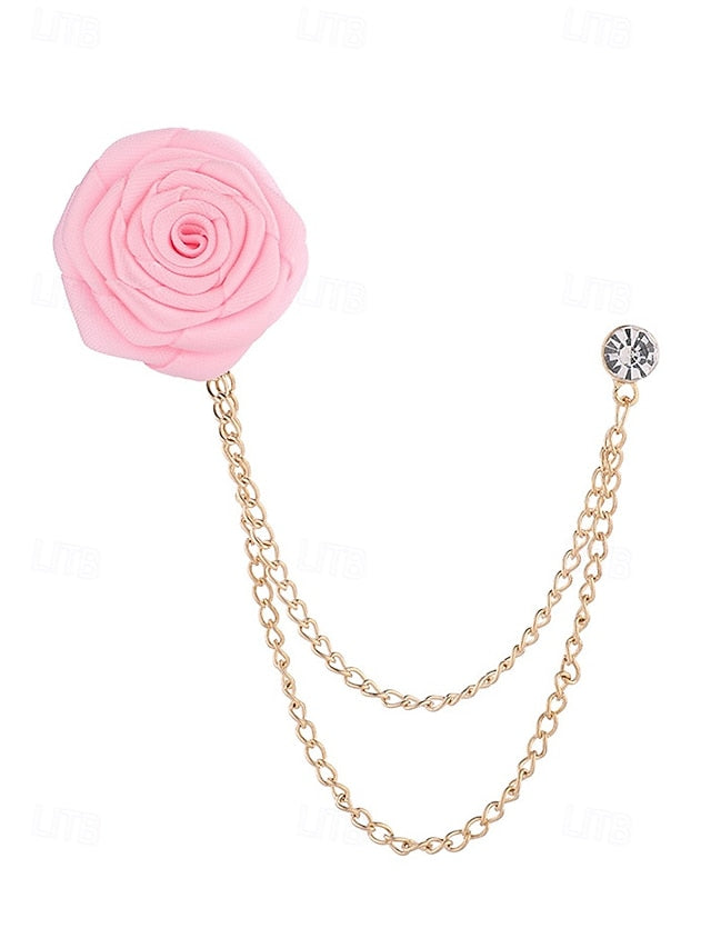 Rose – Chain Men's with Lapel Elegant Gold Pin Red