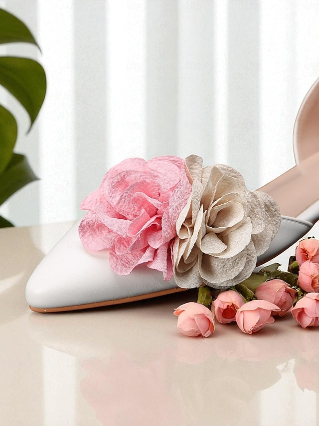 White Pink Women's with Wedding Beige and Flats Flower
