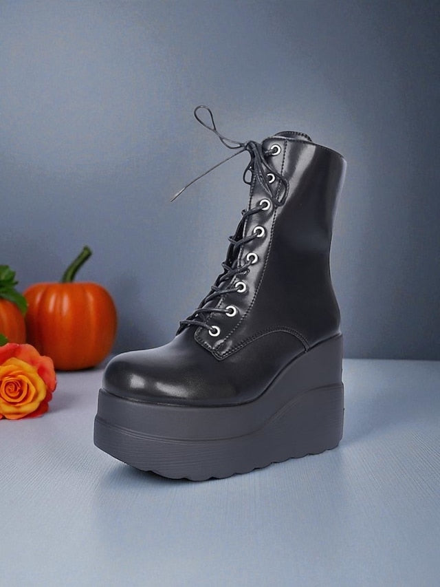 Red and Platform Bold Women's - Ankle Lace-Up Black Boots