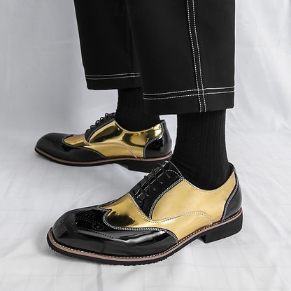 Men's and Black Patent Oxford with Leather Shoes Gold