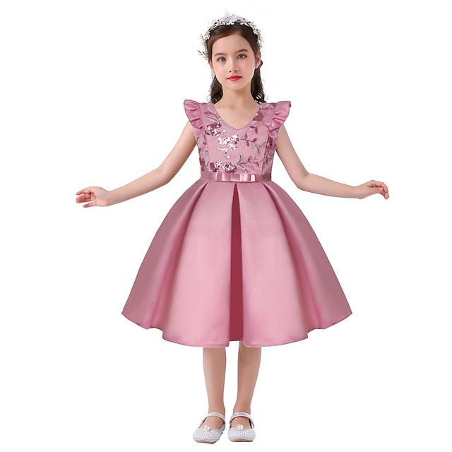 Color Kids Party Dress Sleeveless Solid Formal Girls'
