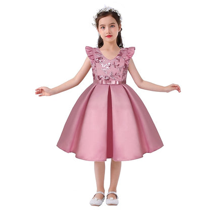 Color Kids Party Dress Sleeveless Solid Formal Girls'