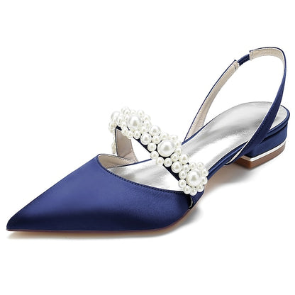 Shoes Elegant with Pearl Women's White Satin