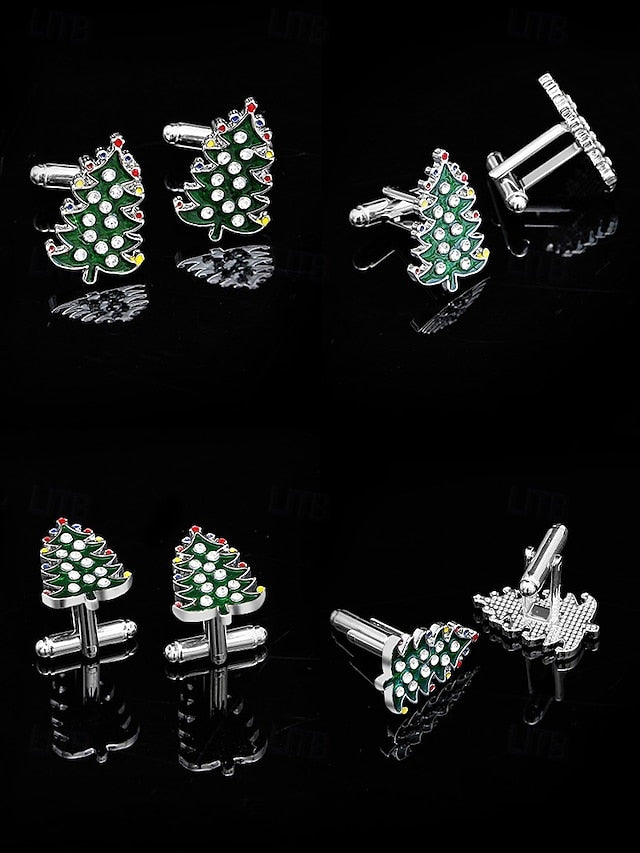 - Clip and Christmas Festive Tie Cufflinks Set Tree Men's