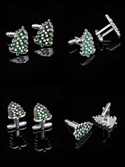 - Clip and Christmas Festive Tie Cufflinks Set Tree Men's