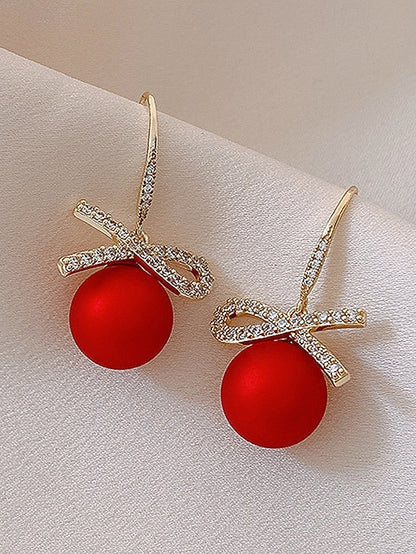 with Women's Pearl Earrings Rhinestone Bow Christmas and