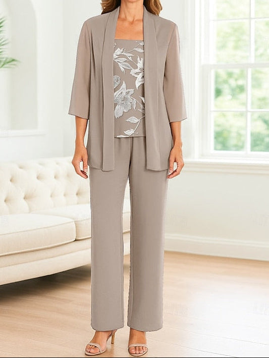 Elegant 3 Dress Bride Mother the of Pantsuit Simple Piece