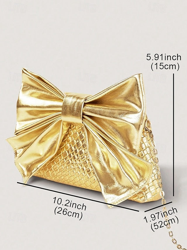 with Women's Oversized Faux Gold Bow Clutch Leather Bag