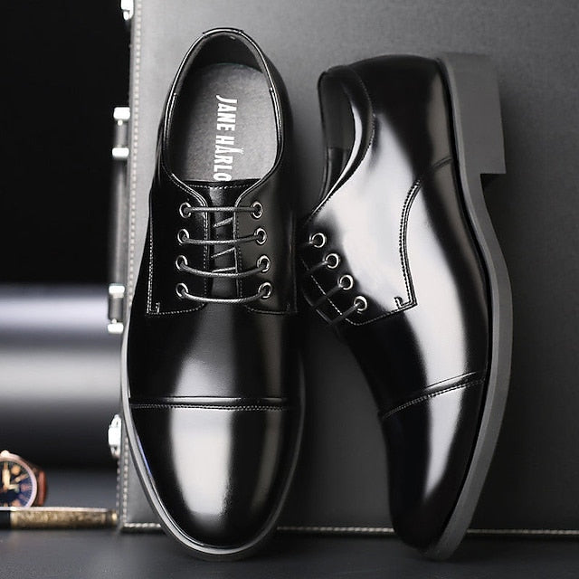 with Patent Men's Lace-Up Oxford Leather Shoes Black