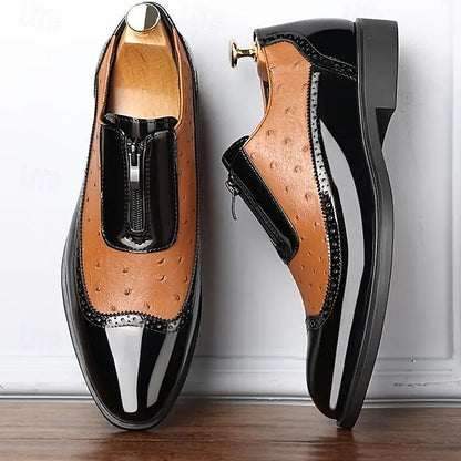 Tan and Black with Colorblock Shoes Patent Formal Men's