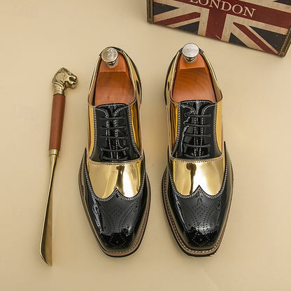 Men's and Black Patent Oxford with Leather Shoes Gold
