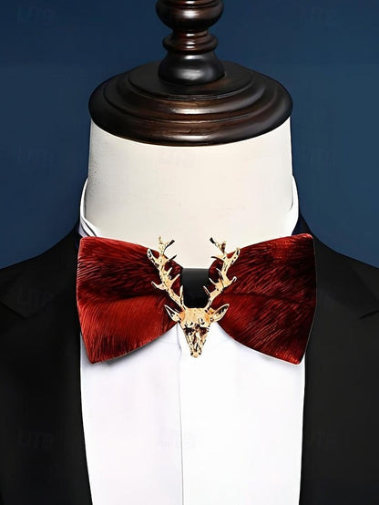 Tie Head Pin Gold Bow with Velvet Deer Men's