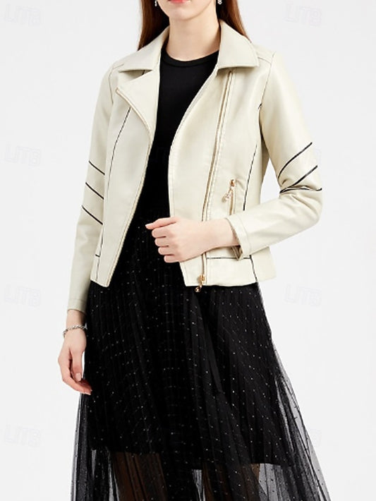 Comfortable Zipper Faux Women's Pocket Jacket Leather