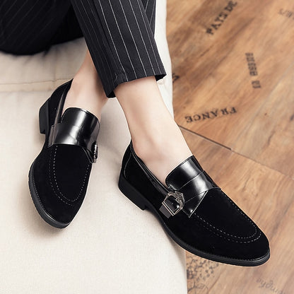 Strap with Men's Suede Patent Metal Loafers and Leather