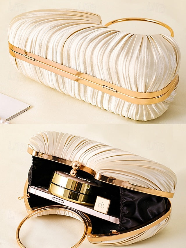 Ring Clutch Pleated - with Handle Elegant Gold Velvet Green