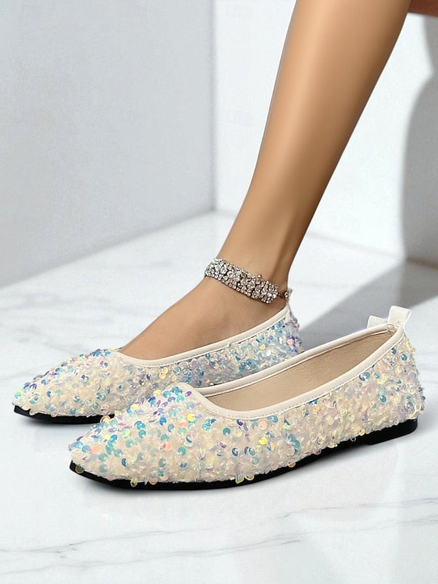 Flats Pointed Sparkly Toe Women's Black - Sequin Ballet